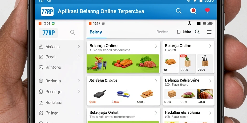 Tampilan antarmuka pengguna aplikasi 77RP untuk belanja online yang mudah.