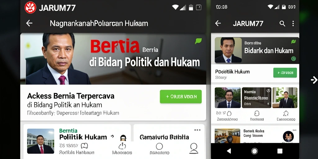 Antarmuka JARUM77 yang menampilkan berita politik dan hukum dengan jelas.