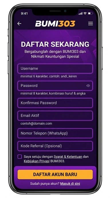 Panduan Registrasi Akun Baru bumi303 untuk Pengguna Android